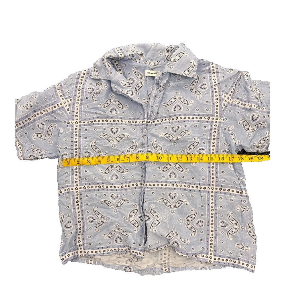 SANDRO Livia Bandana-print Linen Blend Button Down Blouse Camp Shirt 2- $295 top - Picture 4 of 7